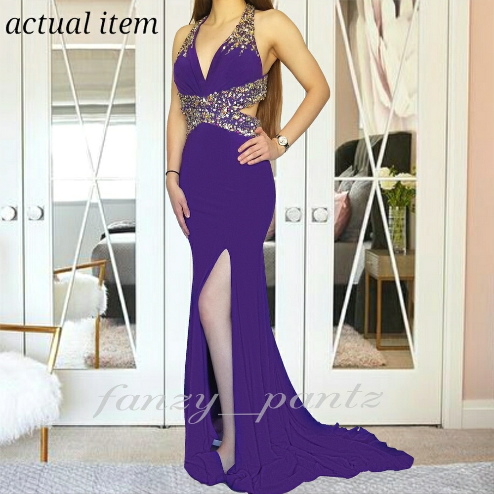 Tony Bowls prom dress cut out rhinestone purple 0 - Picture 2 of 7